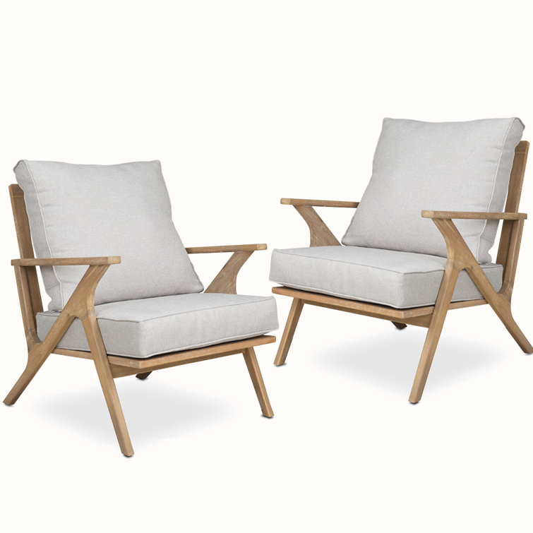 Ophelia & Co. Outdoor Acacia Wood Armchair Set of 2 Wayfair